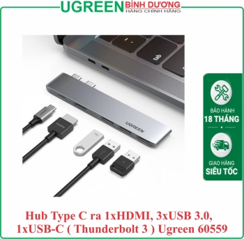 Hub Type C ra 1xHDMI, 3xUSB 3.0, 1xUSB-C ( Thunderbolt 3 ) Ugreen 60559
