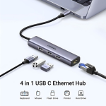 Hub chia USB Type-C to 3 cổng USB 3.0 Type-A kèm Lan Gigabit, vỏ nhôm chính hãng Ugreen 60600