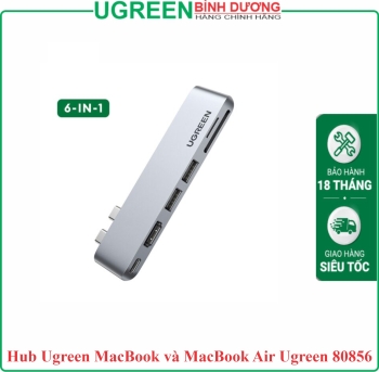Bộ Hub Ugreen 80856 chuyển đổi 2xUSB C sang 2xUSB 3.0, 1xHDMI, 1xSD Card, 1xTF Card, 1xUSB-C