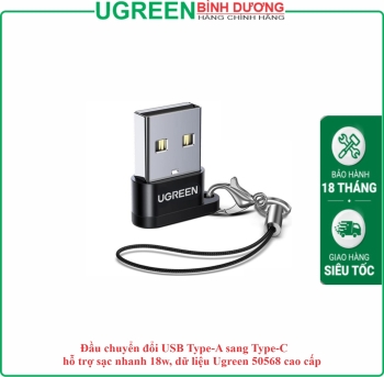 Đầu chuyển đổi USB Type-A sang Type-C hỗ trợ sạc nhanh 18w, dữ liệu Ugreen 50568 cao cấp