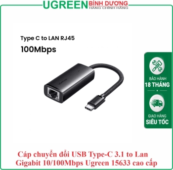 Cáp chuyển đổi USB Type-C 3.1 to Lan Gigabit 10/100Mbps Ugreen 15633 cao cấp