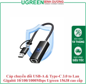Cáp chuyển đổi USB-A & Type-C 3.0 to Lan Gigabit 10/100/1000Mbps Ugreen 15638 cao cấp
