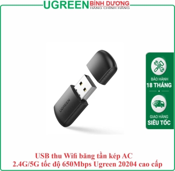 USB thu Wifi băng tần kép AC 2.4G/5G tốc độ 650Mbps Ugreen 20204 cao cấp