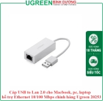 Cáp USB to Lan 2.0 cho Macbook, pc, laptop hỗ trợ Ethernet 10/100 Mbps chính hãng Ugreen 20253