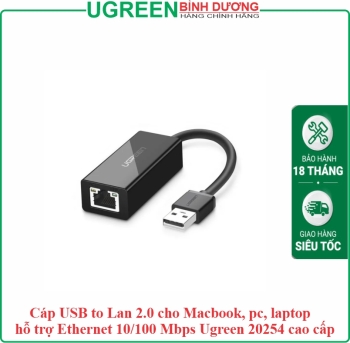 Cáp USB to Lan 2.0 cho Macbook, pc, laptop hỗ trợ Ethernet 10/100 Mbps Ugreen 20254 cao cấp
