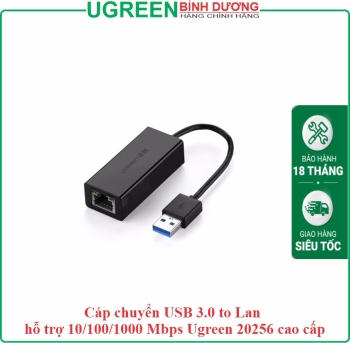 Cáp chuyển USB 3.0 to Lan hỗ trợ 10/100/1000 Mbps Ugreen 20256 cao cấp