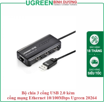 Bộ chia 3 cổng USB 2.0 kèm cổng mạng Ethernet 10/100Mbps Ugreen 20264
