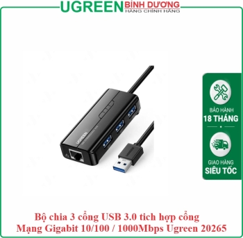 Bộ chia 3 cổng USB 3.0 tich hợp cổng Mạng Gigabit 10/100 / 1000Mbps Ugreen 20265