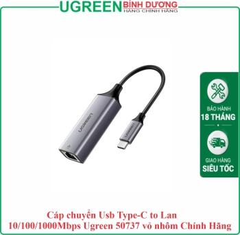 Cáp chuyển Usb Type-C to Lan 10/100/1000Mbps Ugreen 50737 vỏ nhôm Chính Hãng