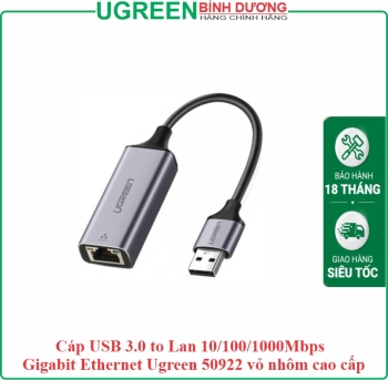 Cáp USB 3.0 to Lan 10/100/1000Mbps Gigabit Ethernet Ugreen 50922 vỏ nhôm cao cấp