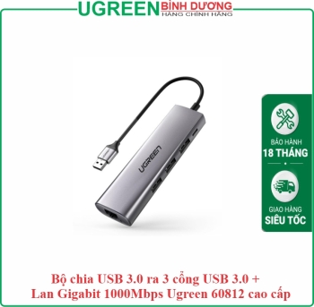 Bộ chia USB 3.0 ra 3 cổng USB 3.0 + Lan Gigabit 1000Mbps Ugreen 60812 cao cấp